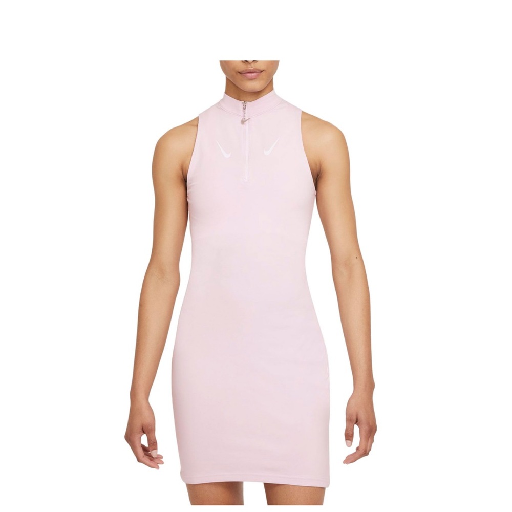 NWOT Nike NSW Swoosh Sleeveless 1/2-Zip Dress Sz XXL Regal Pink & White